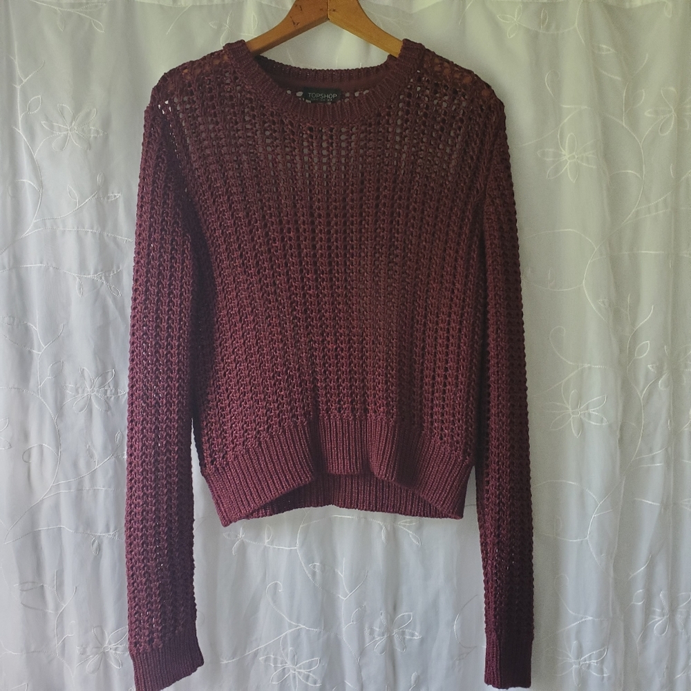 Topshop holey knit wine colored sweater